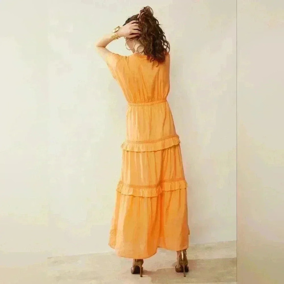 Bohera Miralee Golden Tiered Maxi Dress  Size Large - Picture 2 of 13